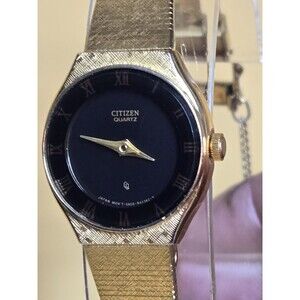 Citizen Black Dial Gold Tone 18mm Ladies' Watch. 5.5" BAND. New Battery